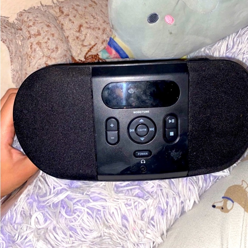 CD player boombox non-Bluetooth includes charger cable.